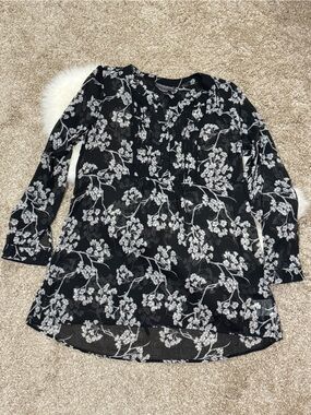 A Pea in the Pod Maternity Black and White Floral Long Sleeve Tunic Top Size S